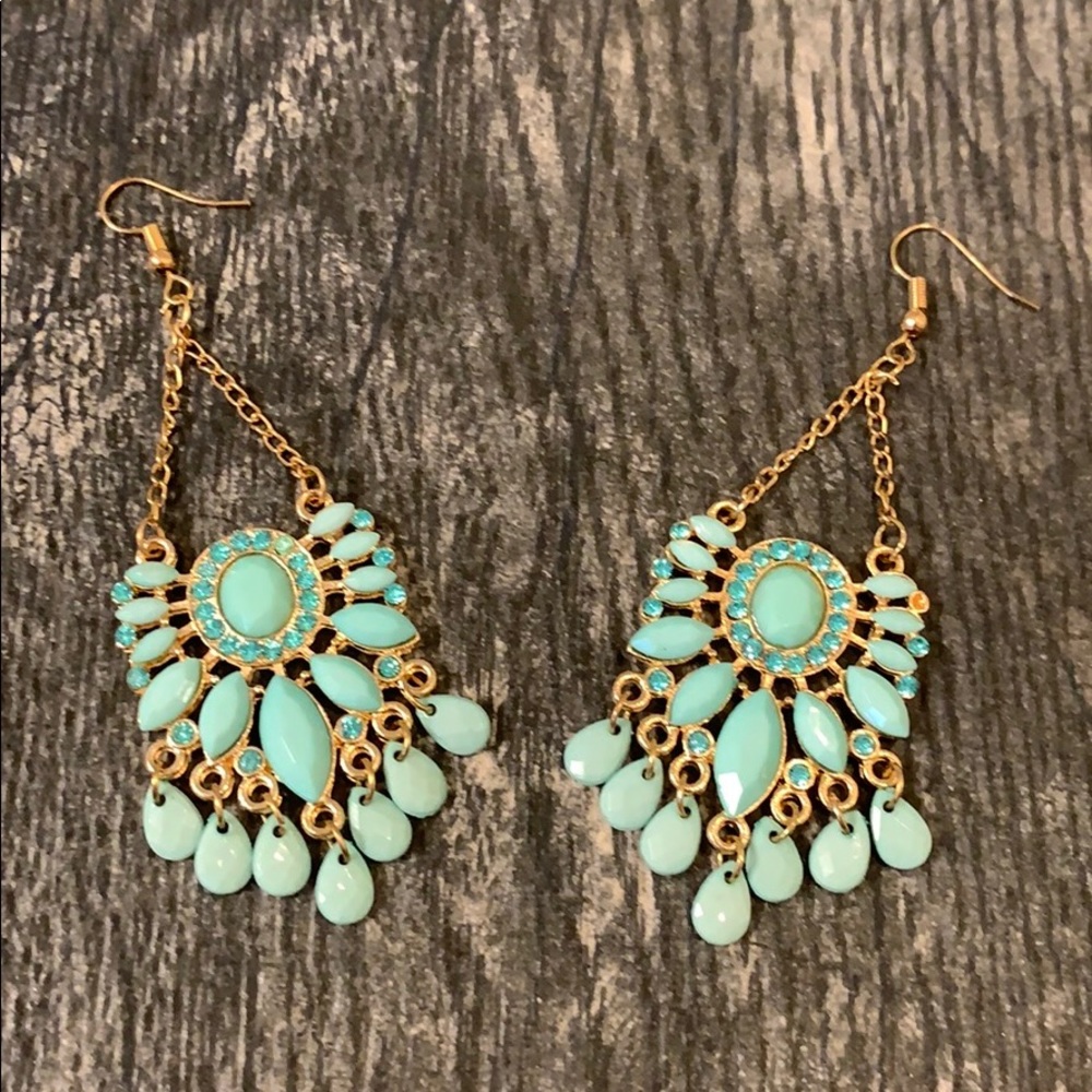Turquoise and gold dangle earrings
